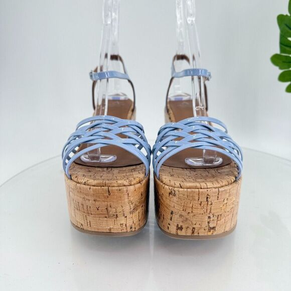 Aquatalia Elene Sandals Women's 10 Blue Leather Platform Cork Slingback Chunky - Picture 5 of 15